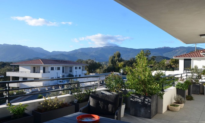 Porto-Vecchio Apartment | Apt. with beautiful terrace, mountain view, pool, near town center and beaches