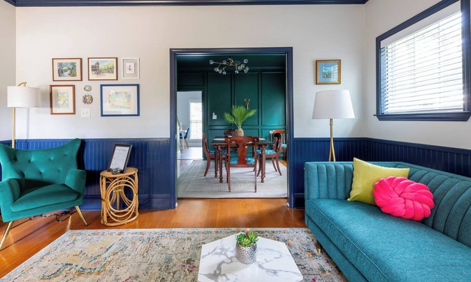 Ocean Springs House | Artistic Downtown Ocean Springs Stay | Walk to Beach!, Speakeasy Game Room!, Fire Pit!, Golf Cart!