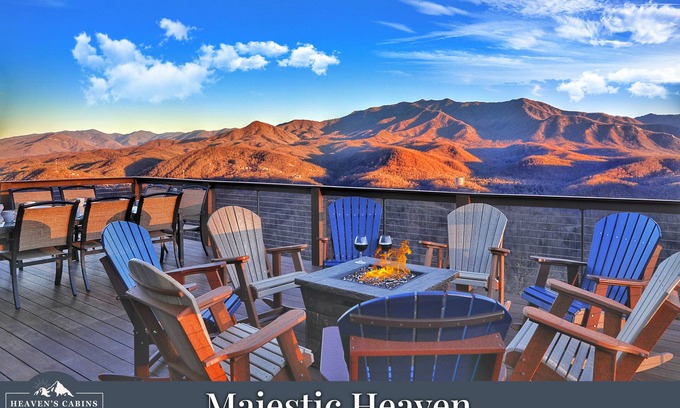 Chalet Village North Cabin | ASTONISHING Luxury Cabin! Majestic VIEWS! Theater! Fire Pits! HUGE Decks Hot Tub