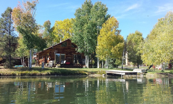 Pagosa Springs Cabin | Authentic lakefront log cabin with mountian views. Ice off! Come fishing!