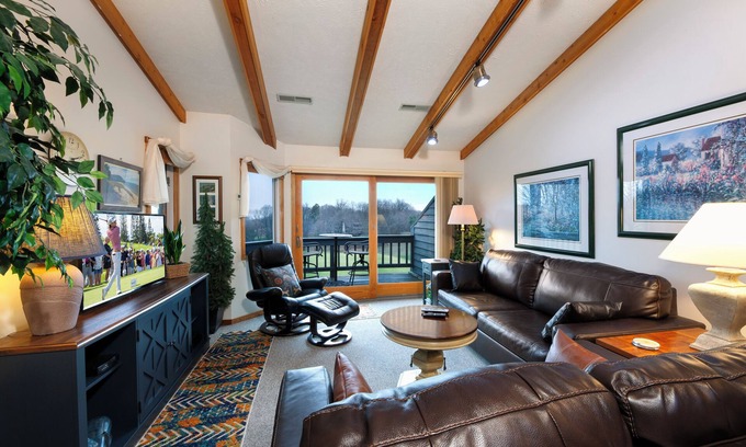 Cedar Condo | Balcony with Lake Michigan and golf view