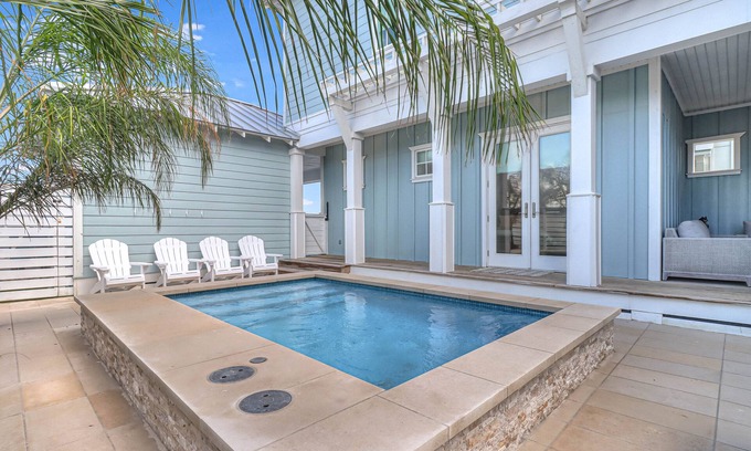 Port Aransas House | Beach House With Private Heated Pool, Covered Patio Lounge w/TV & BBQ Bar