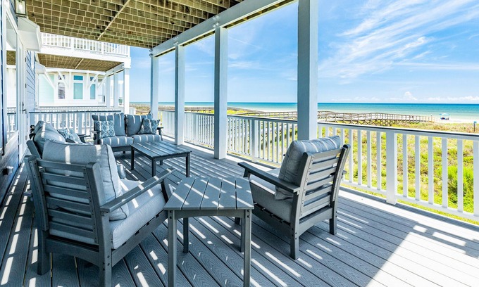 Sandhill Shores House | Beachfront Beauty w/5 Decks, Private Walkover, Spacious Living Area & Elevator!