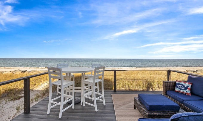 Plymouth House | Beachfront Bliss: Modern Plymouth Home w/Direct Beach Access and deck in front of ocean!