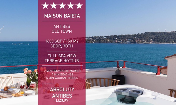 Antibes Old Town Apartment | 🏡 🏖️ Beautiful Apartment 1600 sqf with Sea View Terrace, Sauna and Hot Tub 🌞