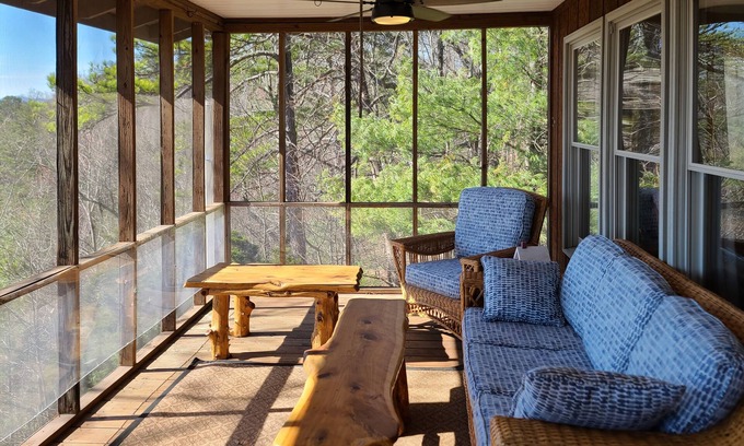 Tallassee Cabin | Beautiful cabin with spectacular view, hot tub, decks, 2 fireplaces & firepit