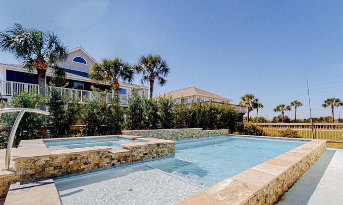 Pirates Beach House | Beautiful dog-friendly home near beach with private pool, hot tub, firepit & AC