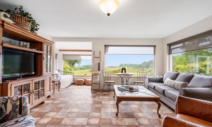 Orick House | Beautiful home with ocean and beach views, wood-burning stove & firepit