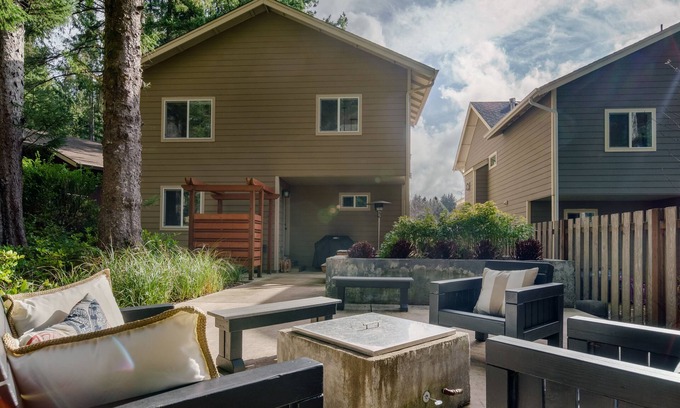 Tolovana Park House | Beautiful reverse floor plan cottage fire pit outdoor shower short walk to beach fireplace, decks