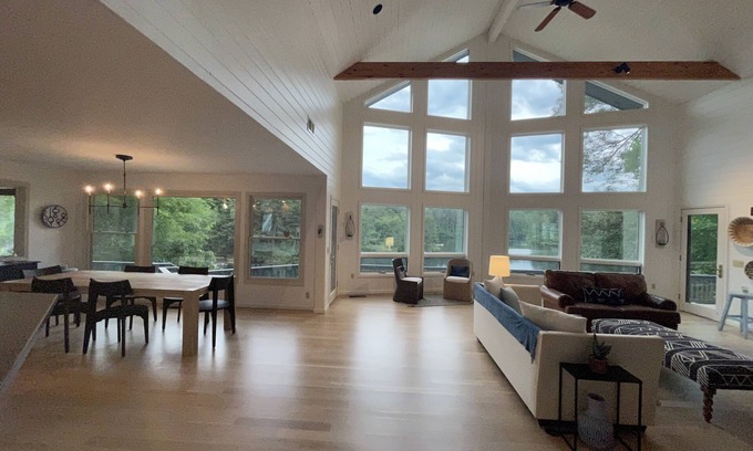 Robbinsville House | Bright,Modern Lakefront Home - Private Swimming Cove , Pontoon rental available