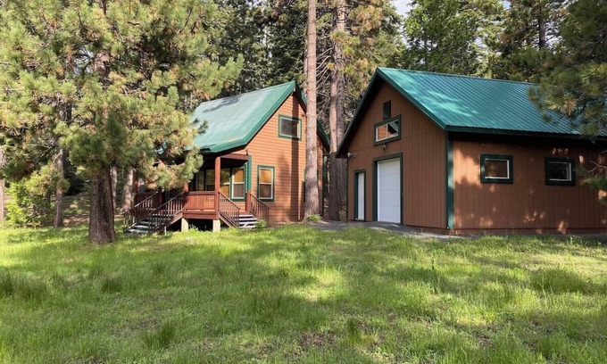 Pinecrest Cabin | Camp Leland · Dog Friendly 4-Season Cabin + Garage, meadow view