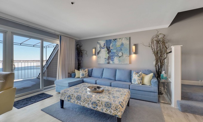 Boyne City Condo | Condo with Lake Charlevoix Views | Private Beach Access | Gas-Log Fireplace
