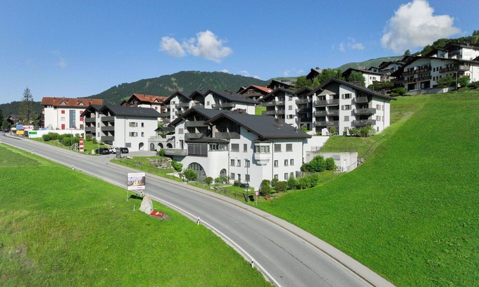 Falera Apartment | Cosy apartment for 4 guests with pool, WIFI, TV, balcony and panoramic view