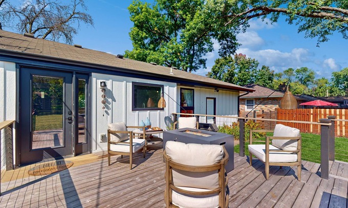 Crystal House | Cozy fenced in home with central AC, Fire table, WiFi, and large deck