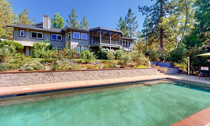 Grass Valley House | Cozy retreat with pool, hot tub, basketball court, wood fireplace, & gas grill