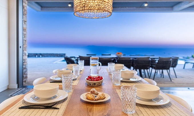 Gavrio Villa | Dazzling Andros Villa | Villa Mimosa | 5 Bedrooms | Saltwater Infinity Pool