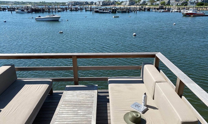 Nantucket Town Cottage | Design cottage on wharf in town - huge private deck, private dock