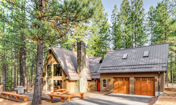 Black Butte Ranch House | Dog-friendly A-frame-inspired home on 1/2 acre with pools, hot tubs & sauna