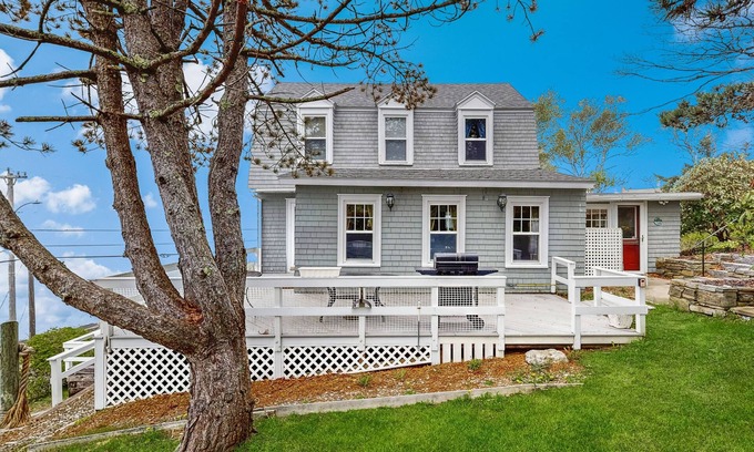 East Boothbay Cottage | Dog-friendly, bayfront home - gorgeous ocean views, private balcony & fireplace