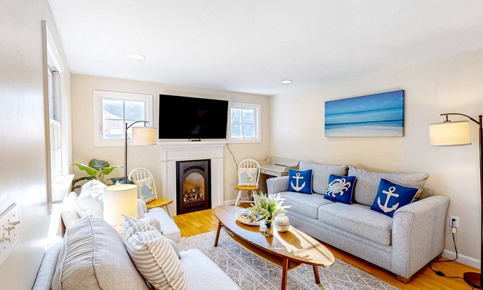 Dennis House | Elegant home steps from Flax Pond with great yard & 3 patios, near beaches