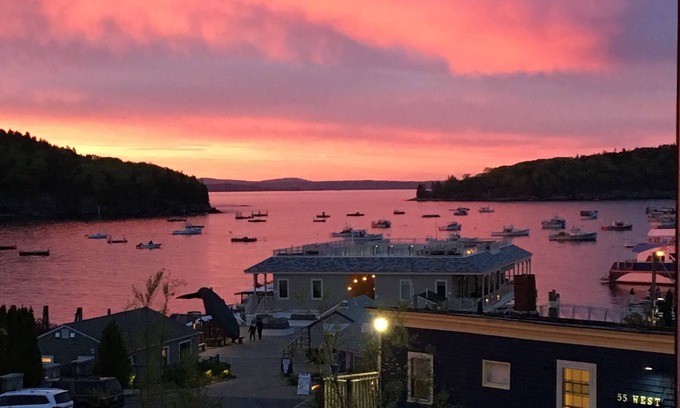 Bar Harbor Apartment | Enjoy A Suite With A Large, Furnished Waterfront Deck Viewing Boats & Islands.
