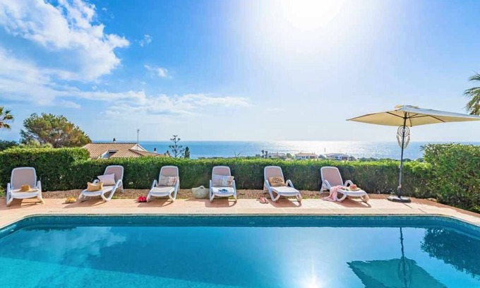 Sant Lluis Villa | VILLA TURQUESA - Stylish large, bright villa near the beach, sea views