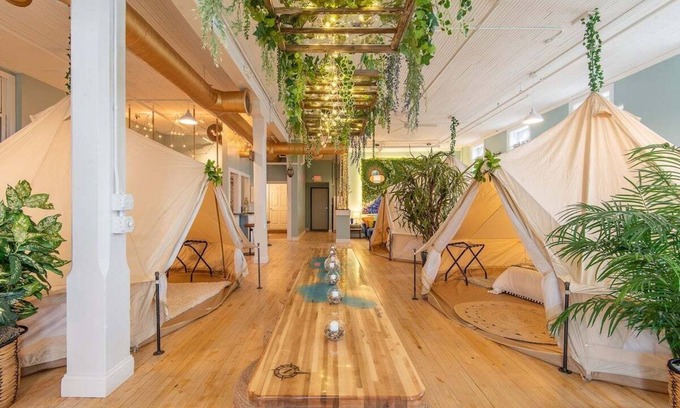 Lake Geneva Apartment | Experience Stay at the Glamping Loft Lake Geneva |Group Stays |Stylish Tent Suites |Kitchen & Bar