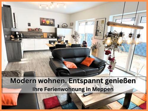 Apeldorn Apartment | Ferienhaus "Golden Delicious" Meppen Ebenerdig Carport Terrasse Neubau NETFLIX Free WIFI 2 Schlafzimmer Küche GästeWC