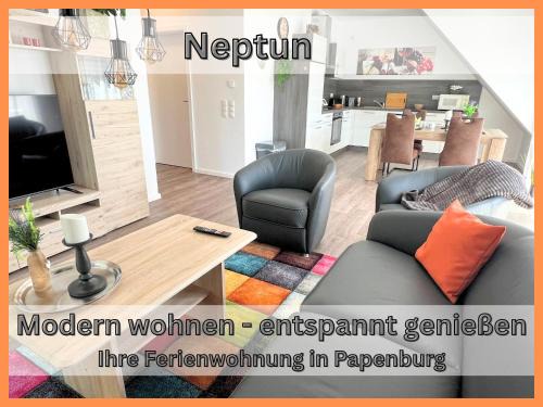 Papenburg Apartment | Ferienwohnung "Neptun" Papenburg Balkon Einbauküche Neubau 74 qm Free WiFi 2 Schlafzimmer bis 4 Personen