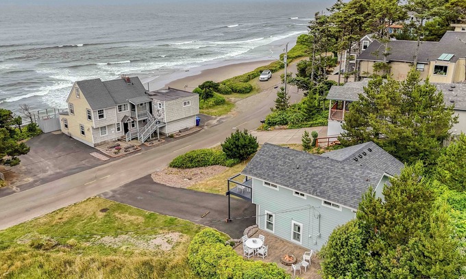 Logsden House | Fully Updated Lincoln City Cottage with Ocean Views has Patio, Decks, Fire Pit!