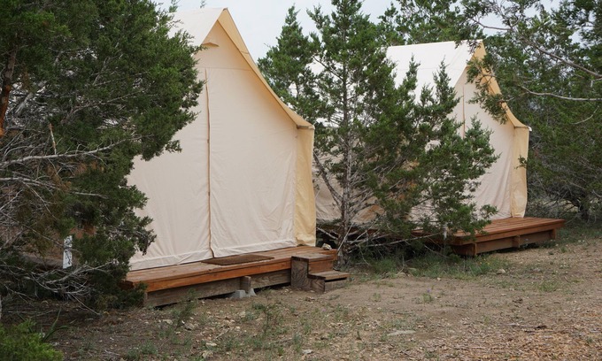 Bandera RV Rental | Glamping: Furnished Queen Bed Tent w/A/C
