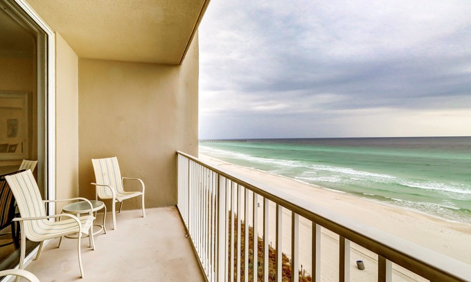 Panama City Beach Condo | Gorgeous coastal condo with pool, hot tub, fitness center/Roman spa