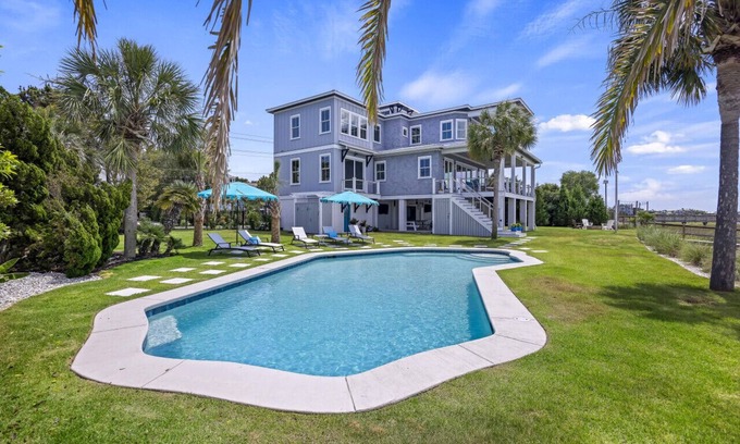 Isle of Palms House | Gorgeous Sunset Views on the Waterway! Private Pool and Dock!