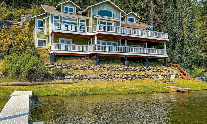 Coeur d'Alene House | Grand waterfront home w/decks offering lake views plus boat slip & nearby dock