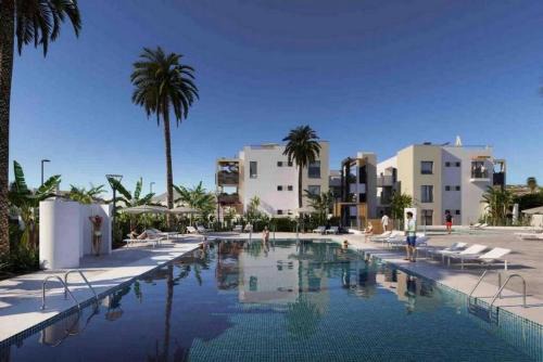 Caleta de Fuste Apartment | Green View Luxury appartment in new complex Pueblo Majorero next to golf course 5 min walk from the Beach and Atlantico Shopping Centre in Caleta de Fuste Next to Cassino and Elba Sara Hotel 2 bedrooms 2 bathrooms huge terace!