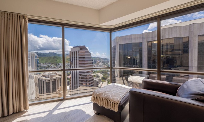 Downtown Honolulu Condo | Heart of Downtown, Newly renovated Mountain View Suite, Full Kitchen Living Room