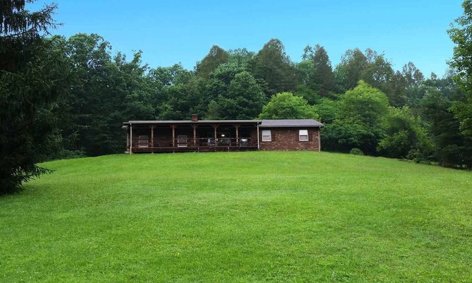 Union Furnace Cabin | HOCKING HILLS CABIN WITH HOT TUB AND POND ON 4 SECLUDED ACRES with REC BARN