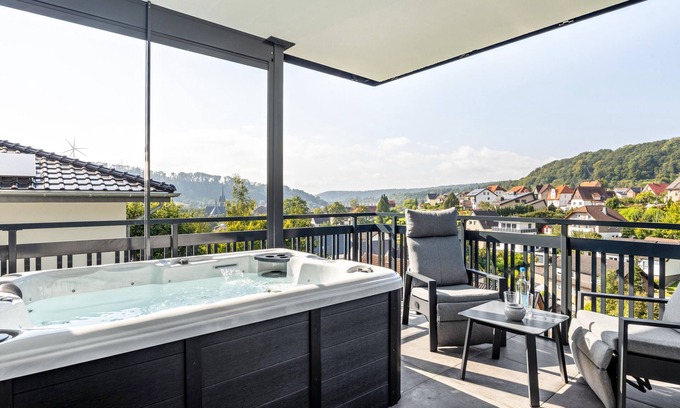 Altenbeken Apartment | Holiday Apartment "Egge Resort 7c" with Balcony, Whirlpool and Sauna