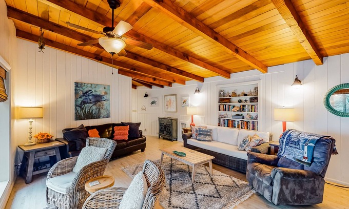 South Beach House | Impeccable oceanview home with private beach access & large deck