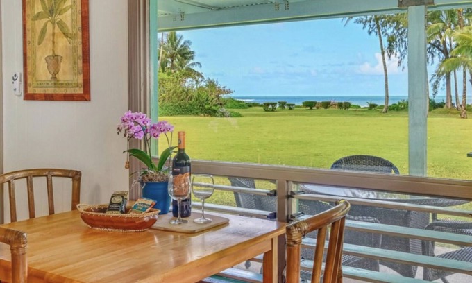 Hanalei House | Keone = Sands - Ocean views, walk across grass to sand and sea, no stairs