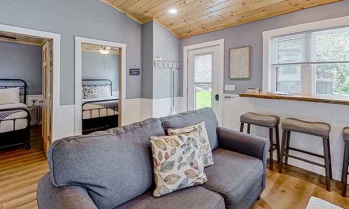 Lake George Cottage | Lake cabin with waterfront views, shared dock, private deck, grill, & kayaks