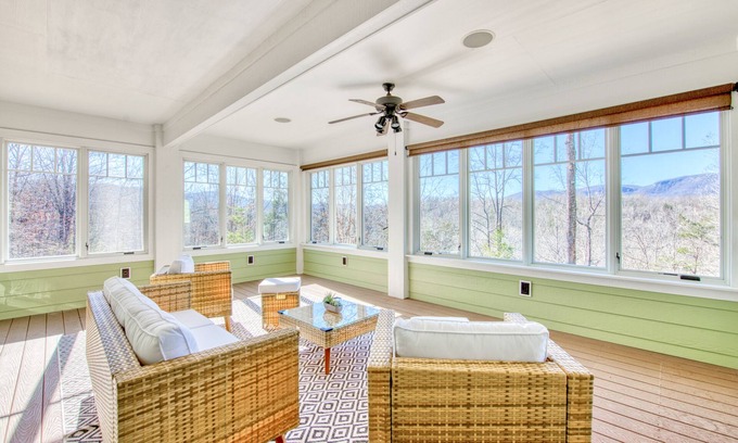 Mill Spring House | Lakeview retreat with Free Wifi, hot tub, fireplaces, patio, balcony, & grill