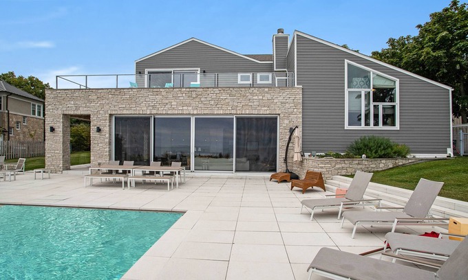 New Buffalo House | Large, dog-friendly lakefront home with private pool & hot tub, central AC & W/D