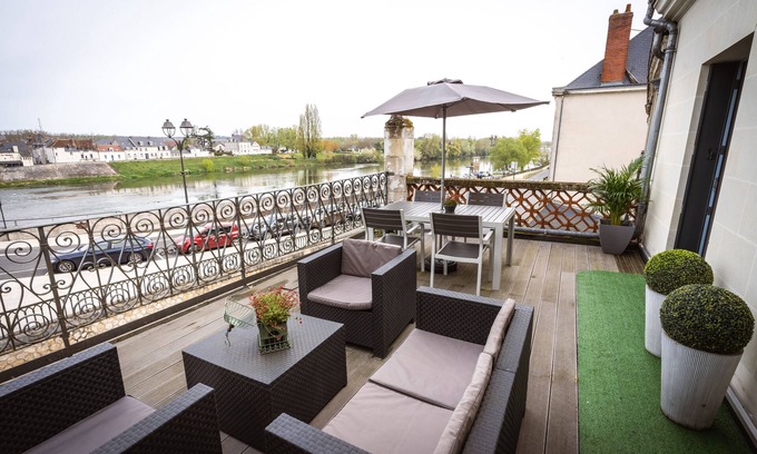 Amboise Apartment | Le Pont Royal, Spectacular Views of Loire & Bridge from huge, private terrace !