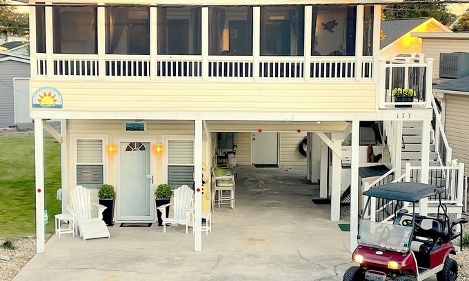 Garden City House | Like 2 Homes for 1! Steps from Beach! Dog OK! Golf Cart, Linens, & Much More!