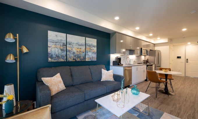 Walnut Creek Apartment | Luxe Kitchen & Bath gigabit WiFi Walker's Paradise W/D in unit King Bed