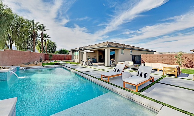 Indio House | Luxurious private oasis with pool, spa, firepit lounge & on-site restaurant