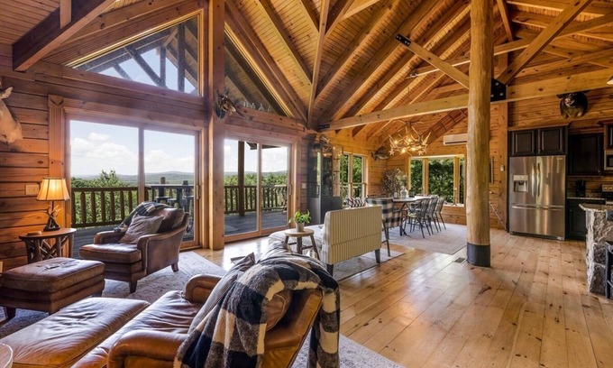 Aquashicola Cabin | Luxury Lakeview Retreat | Hot Tub, Firepit & 3 Decks with Stunning Fall Views