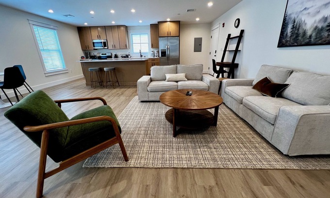 Montgomery Apartment | Luxury New 1BR 950 sq ft apartment. Sleeps 4. Stocked Kitchen, 2 Tvs, Parking.