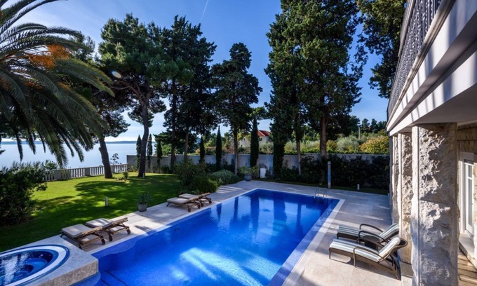 Split Villa | Luxury Seafront Villa Castello Split with private heated pool, Jacuzzi and sauna at the beach in Split